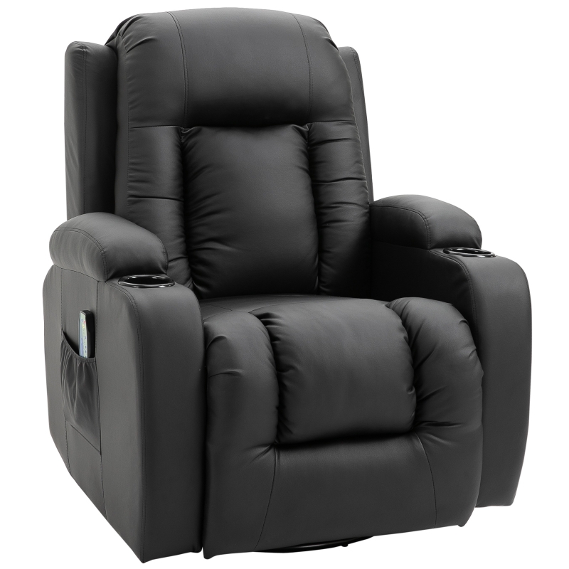 Homcom Fotoliu Masaj Relax Captuseala Incalzire 8 Motorase Negru