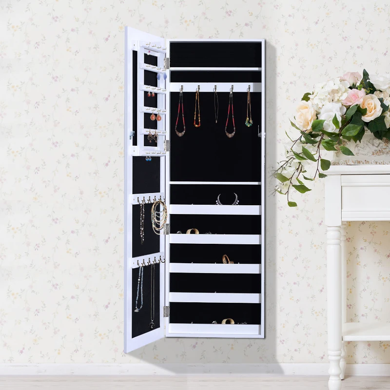 HOMCOM dulap bijuterii cu oglinda, 37x9.5x121 cm, neagra