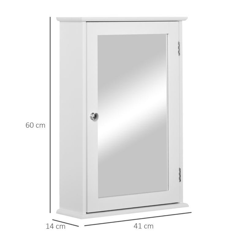 kleankin Mobilier Baie Suspendat cu Oglinda si Usa cu Inchidere Magnetica, 41x14x60cm - Alb
