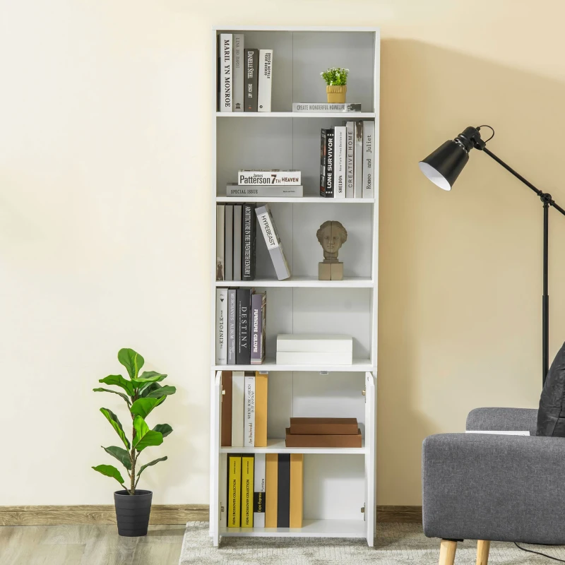 Homcom Biblioteca Alba 59×29×180 cm – 4 Etajere + Dulapior cu Usi
