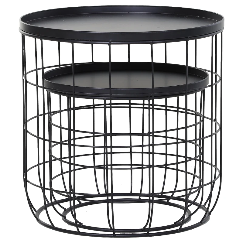 Outsunny Set 2 Piese Masuta de Cafea din Metal Negru , Φ50x50cm & Φ41.5x35.5cm