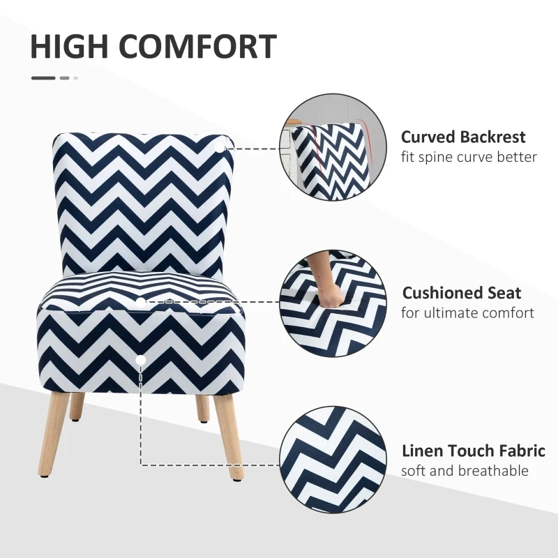 HOMCOM Scaun Capitonat cu Motive Ondulate din Lemn pentru Sufragerie si Bucatarie Alb si Albastru, 51x62x81cm