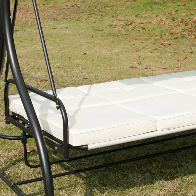 Outsunny Leagan Recliner de Gradina cu Acoperis Parasolar pentru 3 Persoane, 196 x 117 x 178cm Crem