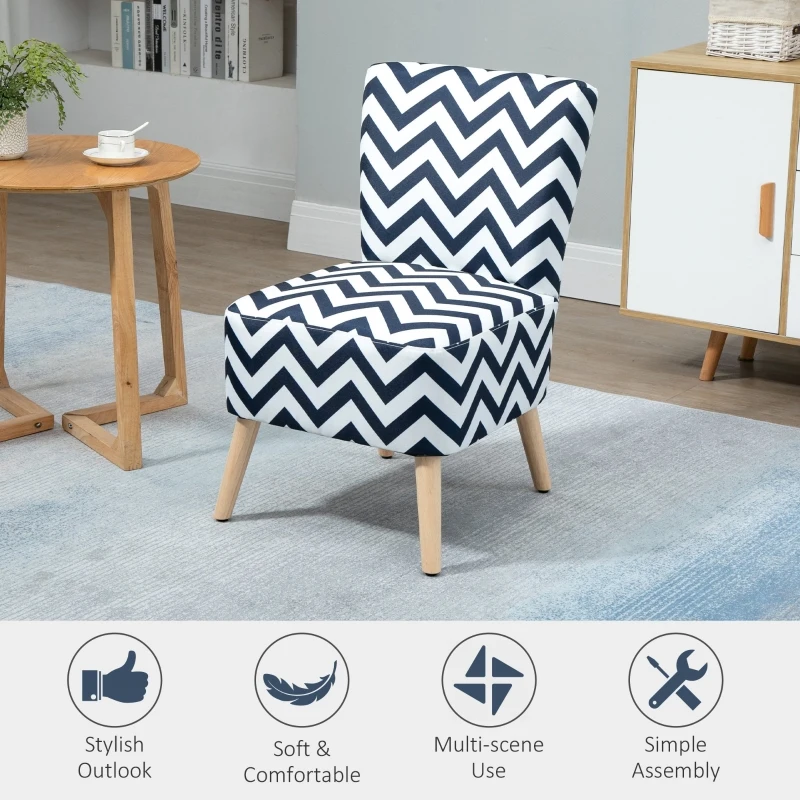 HOMCOM Scaun Capitonat cu Motive Ondulate din Lemn pentru Sufragerie si Bucatarie Alb si Albastru, 51x62x81cm