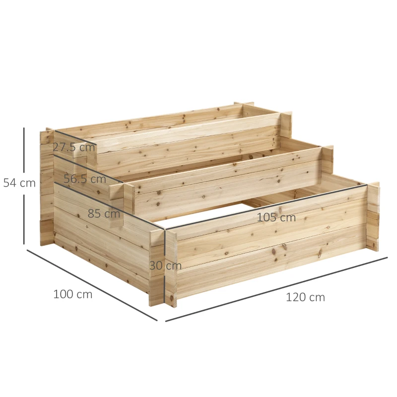 Outsunny Jardiniera din Lemn pe 3 Nivele pentru Gradina si Legume, 120x100x54cm