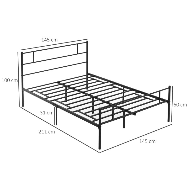 Homcom Cadru Pat 140×200 cm – Otel cu Tablii Cap & Picioare