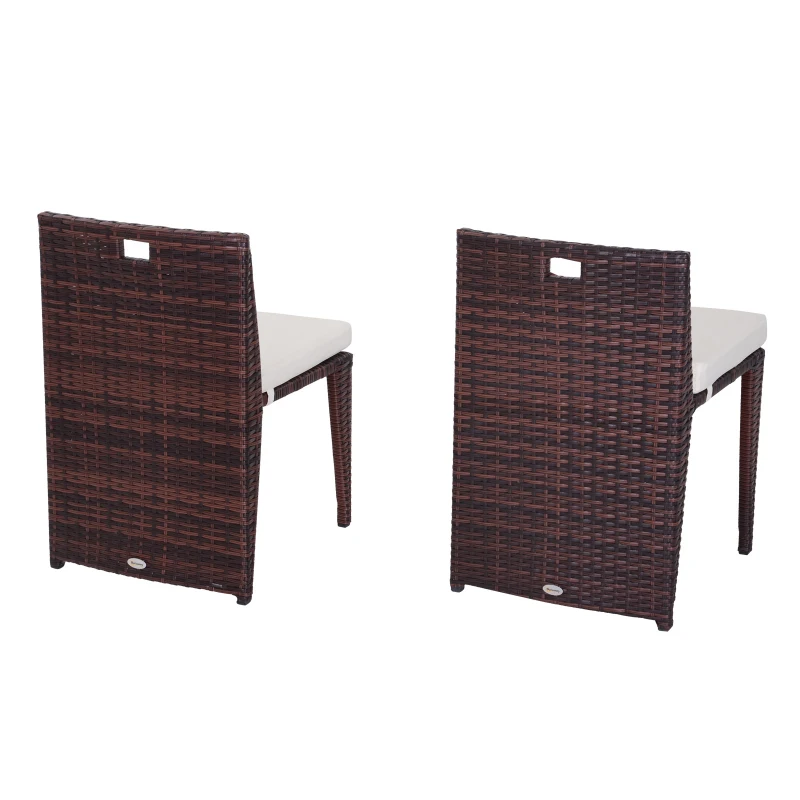 Outsunny Set Mobilier pentru Grădină din Poly Ratan și Fier 3buc Set Masă și Scaune pentru Grădină Maro și Bej