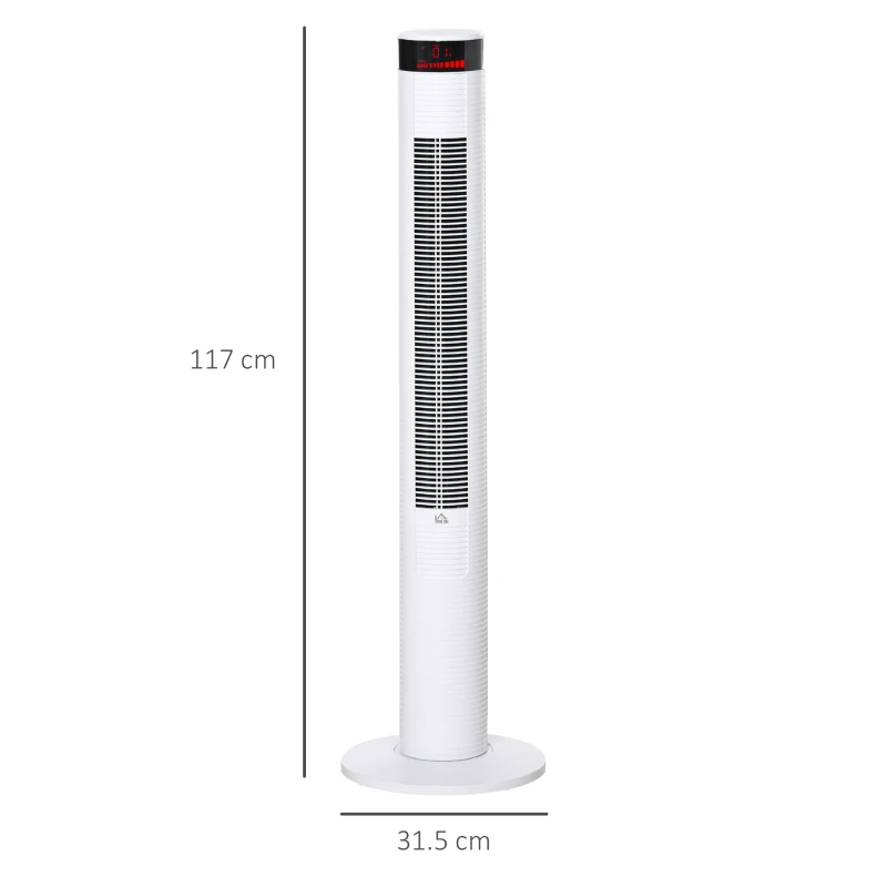 HOMCOM Ventilator Coloana cu 3 Viteze si 4 Moduri, Timer de12h, Panou LED si Telecomanda, Alb