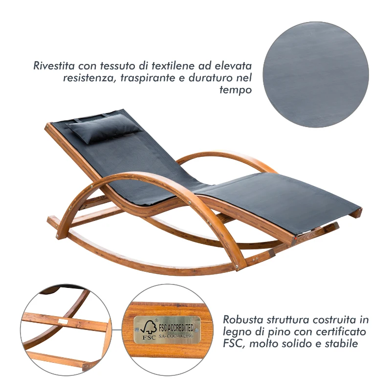 Outsunny Sezlong Legan de Gradina Sezlong Relax in Lemn, 165x72x70cm
