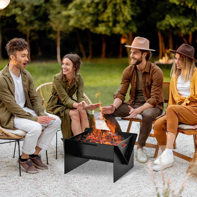 Outsunny Vatra de Foc pentru Gradina din Otel Patrata cu Manere, 50x45x30cm, Negru