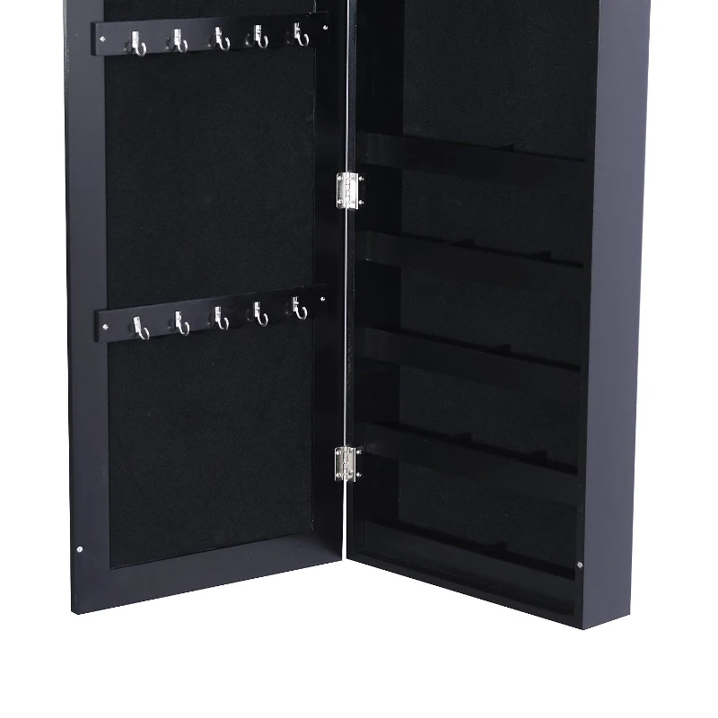 HOMCOM Dulap Bijuterii pentru Perete cu Oglindă din Lemn MDF, Negru,37x9.5x121cm