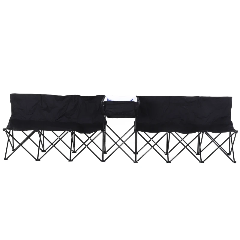 Outsuny Scaun Bancuta pentru Camping Pliabila 6 Locuri Negru 306cm x 48cm x82cm