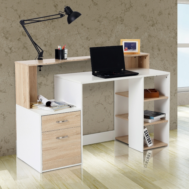 HomCom Homcom Masa de Birou Moderna pentru Computator cu Rafturi din Lemn MDF 140x55x92cm