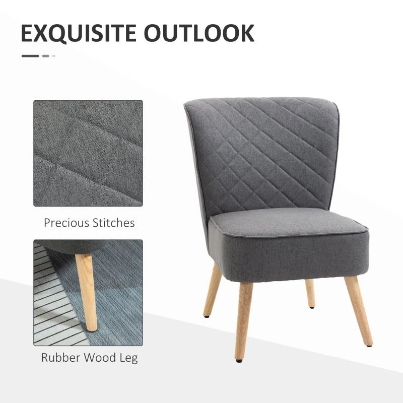 HOMCOM Scaun Capitonat cu Tapiterie Efect In din Lemn 61x69x85cm Gri