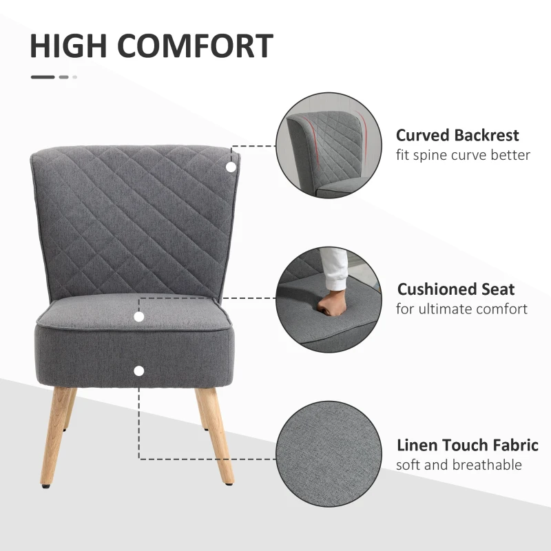 HOMCOM Scaun Capitonat cu Tapiterie Efect In din Lemn 61x69x85cm Gri