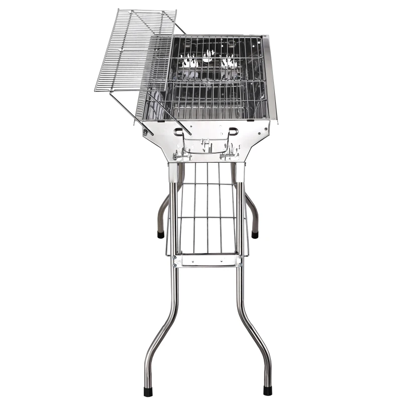 OutSunny Gratar in otel inoxidabil cu Picioare Pliabile, 2 grile 100 x 43 x 68 cm