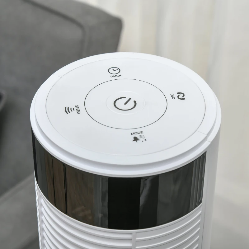 HOMCOM Ventilator Coloana cu 3 Viteze si 4 Moduri, Timer de12h, Panou LED si Telecomanda, Alb