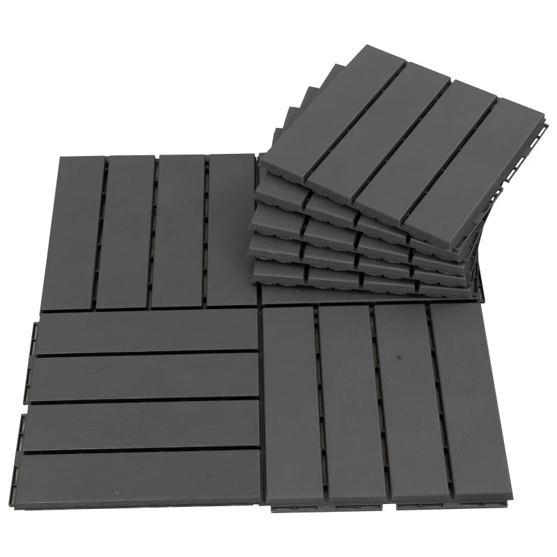 Outsunny Set 9 Caramizi de Cuplat pentru Terasa 30x30x2cm, 0.81 mq, Negru