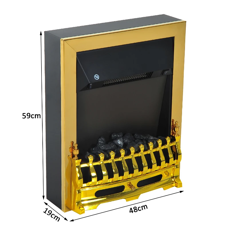 HOMCOM Șemineu Electric Încorporabil sau de Podea 2000W din Plastic și Metal, Auriu, 48x19x59cm