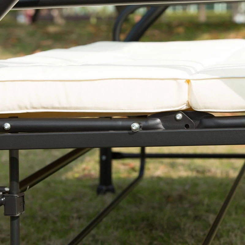 Outsunny Leagan Recliner de Gradina cu Acoperis Parasolar pentru 3 Persoane, 196 x 117 x 178cm Crem