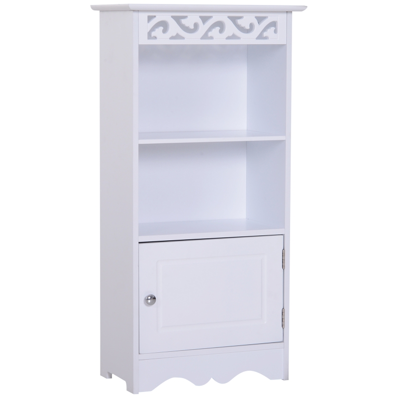 Homcom Dulapior de Sol pentru Baie in Lemn cu Decor Floral Sculptat Alb 40 x 23 x80cm