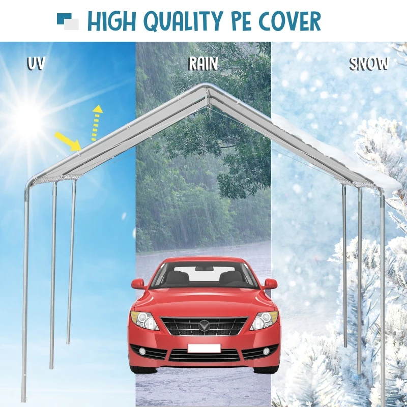 Outsunny prelata auto, cu kit ancorare, 5.95x2.9x2.6m, alba