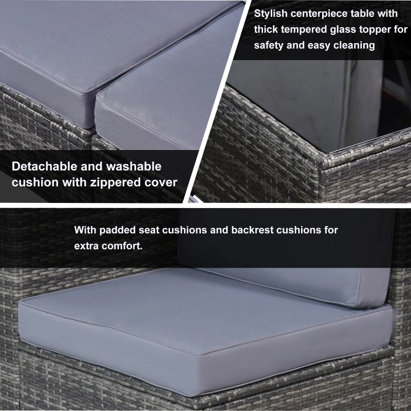 Outsunny Set din 7 Piese Living pentru exterior din Rattan , Gri