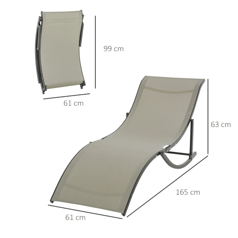 Outsunny Set 2 Sezlonguri de Gradina Pliabile, Sezlong pentru plaja din Aluminiu si Textilen, 61x165x63cm, negru si kaki