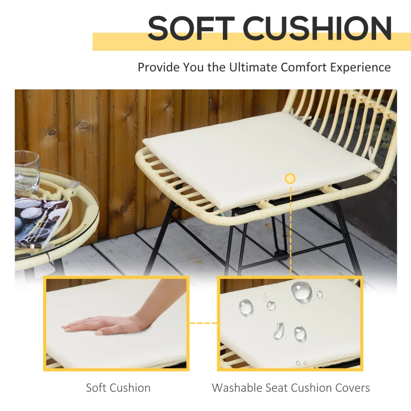 Outsunny Set masuta de cafea si scaune de veranda cu 3 piese, din ratan PE,  Bej