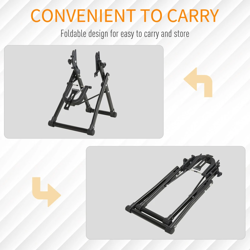 HOMCOM Suport pliabil pentru intretinerea rotilor de bicicleta de 20-29'', 58x28.5x43cm, negru