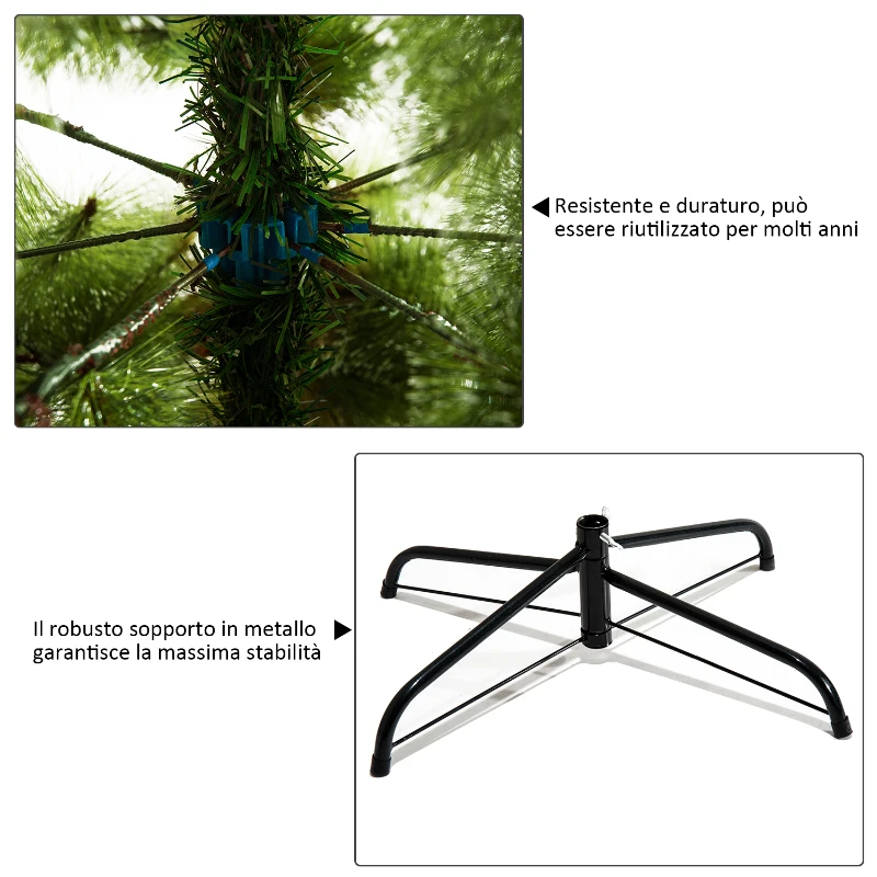 HomCom Albero di Natale Artificiale 150cm 229 Rami con 35 Pigne