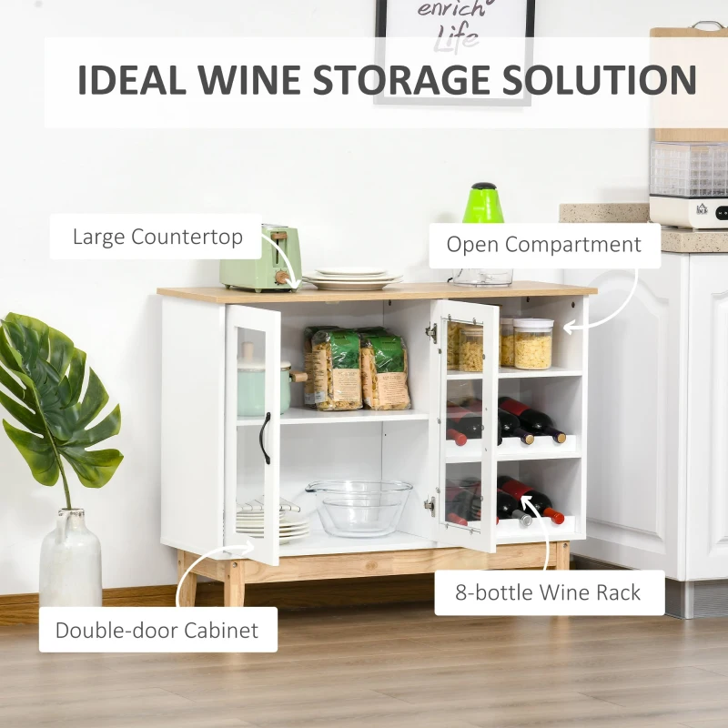 HOMCOM Bufet Modern cu Suport pentru Sticle de Vin cu 3 Rafturi din MDF si PAL 103x34x80cm Alb