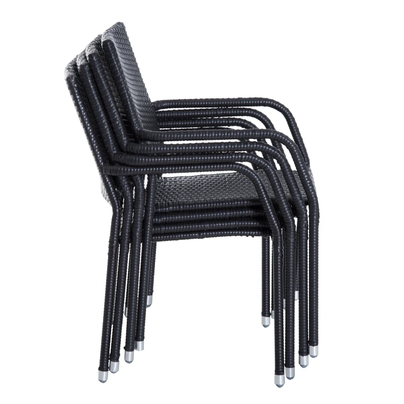 Outsunny Set di 4 Scaune de Pranz Moderne de Extern in PE Rattan, Maro, 57x64x89cm