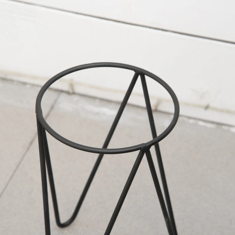 Outsunny Ghiveci set 2 bucati cu suport metalic pentru amenajarea spatiilor interioare si exterioare negru