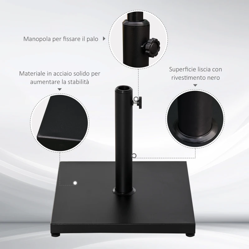 Outsunny Baza pentru Umbrela Patrata Greutate 18kg pentru Stalpi de Φ3/3.5/3.8, 45x45x39cm, Negru