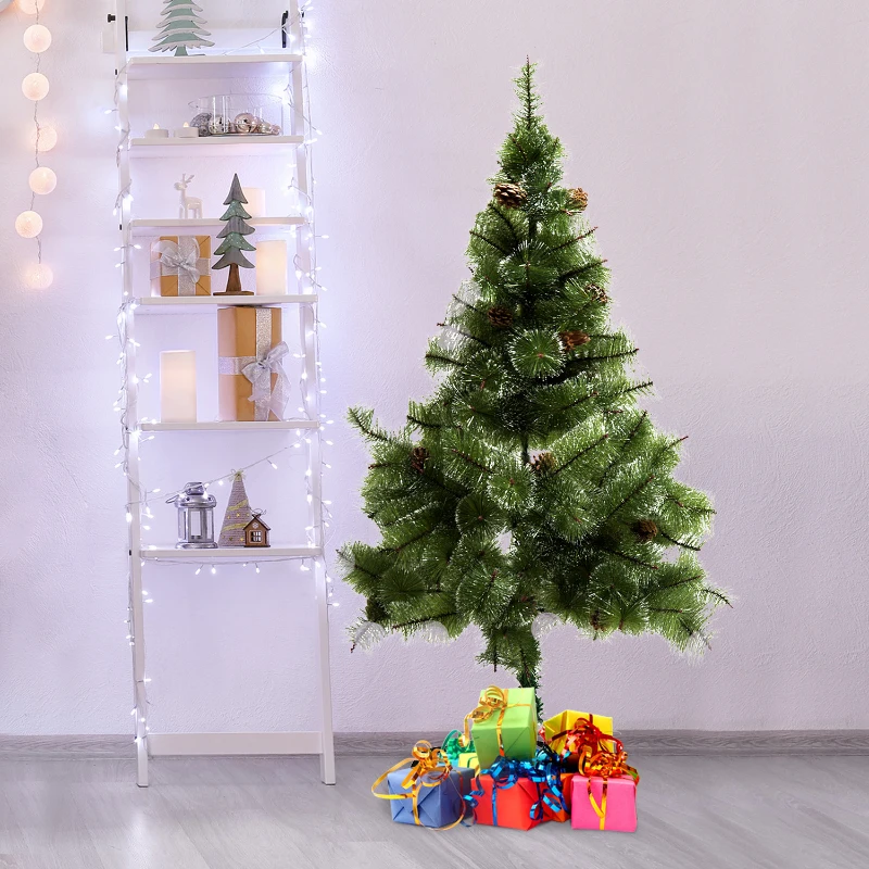 HomCom Albero di Natale Artificiale 150cm 229 Rami con 35 Pigne