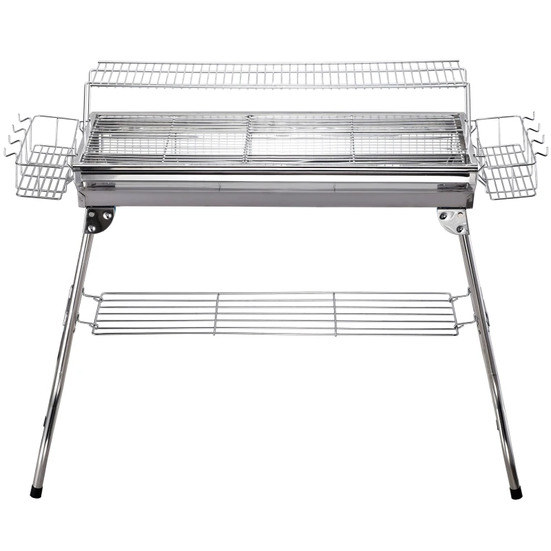 OutSunny Gratar in otel inoxidabil cu Picioare Pliabile, 2 grile 100 x 43 x 68 cm