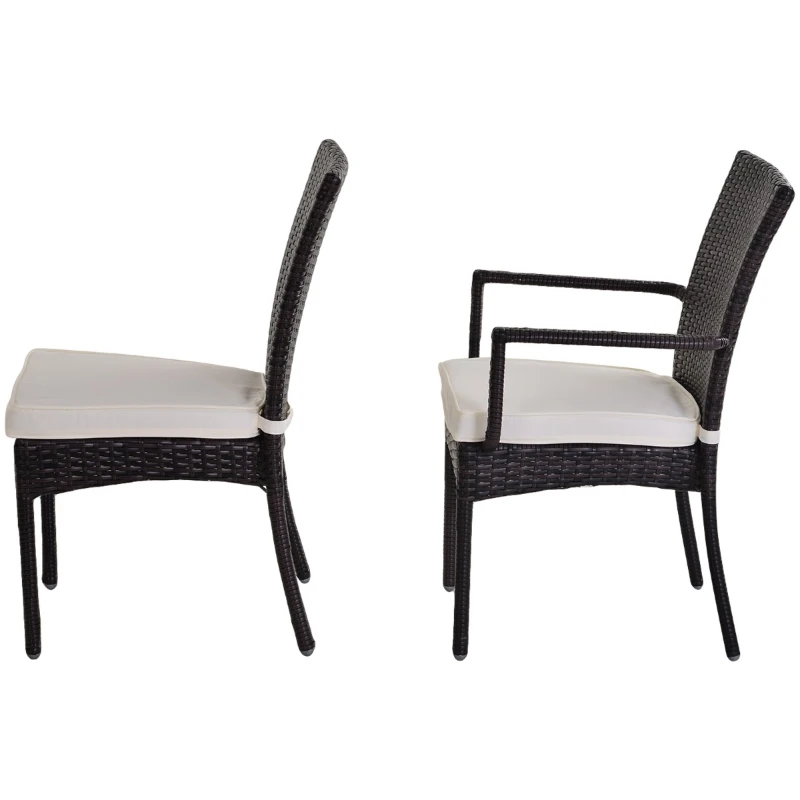 Outsunny Set Mobilier Rattan Masa de Pranz in Sticla cu 6 Scaune, Maro