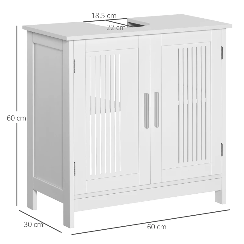 kleankin Dulapior de Baie sub Lavoar cu 2 Usi din MDF cu Economisire de Spatiu cu Etajere Reglabile 60x30x60cm Alb(m-3)