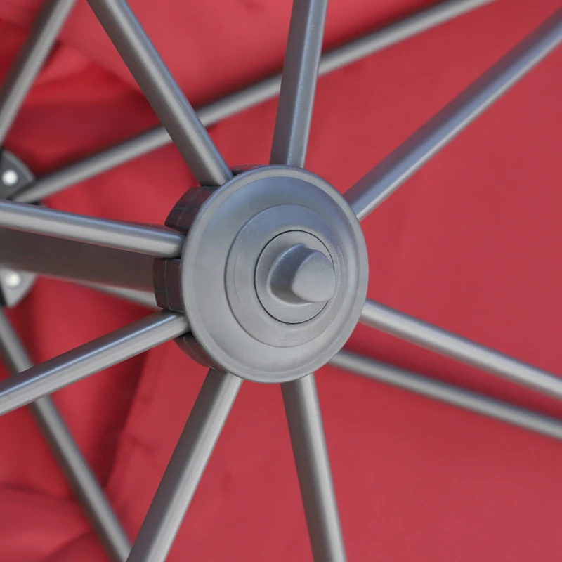 Outsunny Umbrela de Gradina cu Manivela 245x245cm cu Rotatie 360° Parasolar Reglabil Rosu Inchis