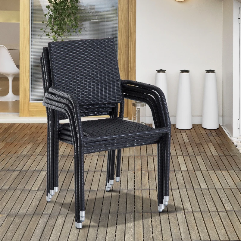 Outsunny Set di 4 Scaune de Pranz Moderne de Extern in PE Rattan, Maro, 57x64x89cm