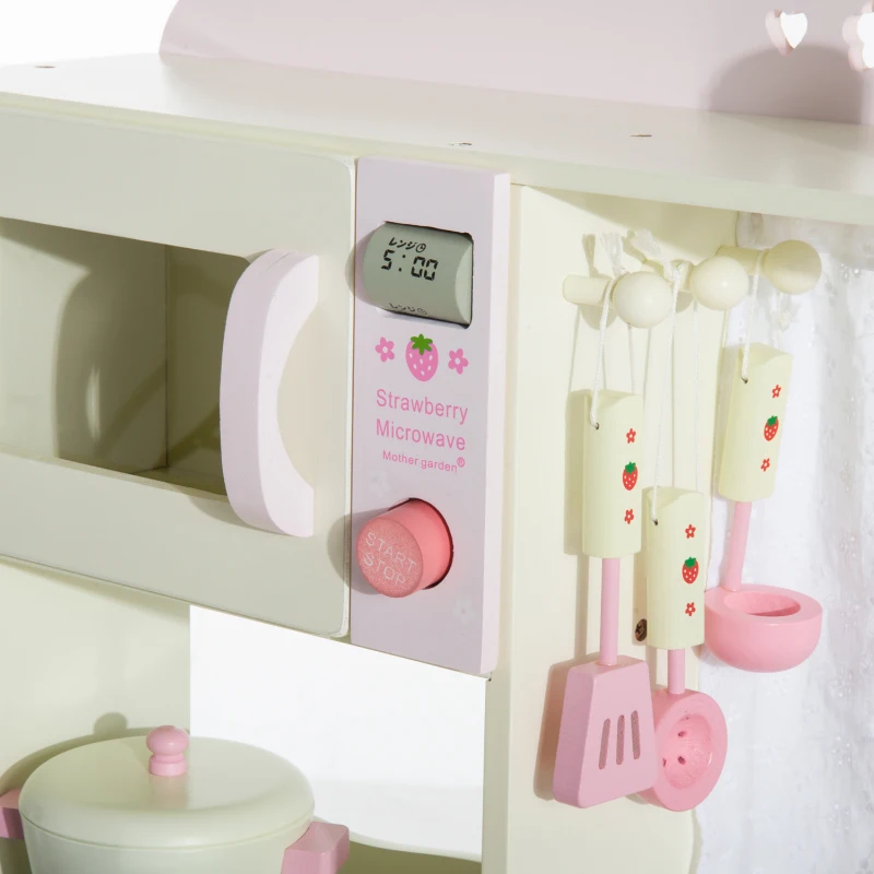 HOMCOM Bucatarie Jucarie in Lemn cu Unelte, Alb, 71x30x97.5cm