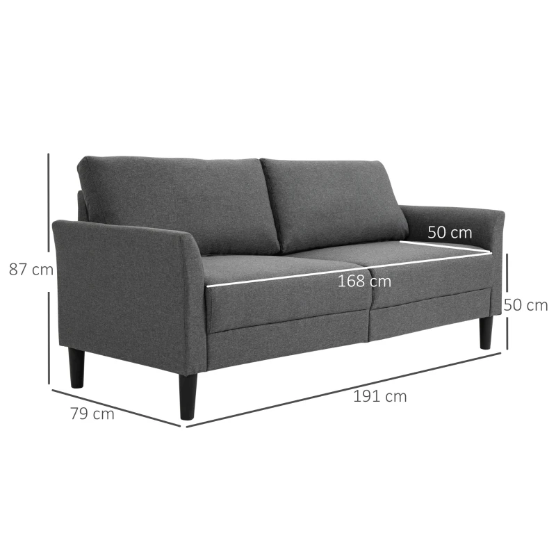 HOMCOM Canapea cu 2 locuri, moderna, din material textil cu efect in, cu brațe tapițate 191x79x87cm gri(m-3)