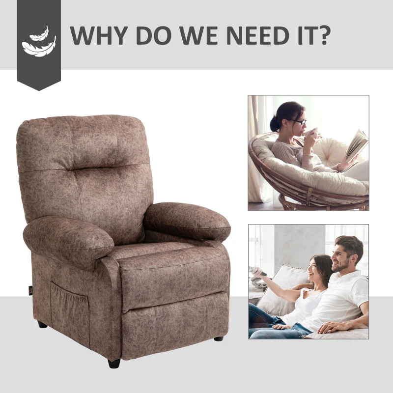 HOMCOM Fotoliu Relax Captusit si Inclinat pana la 135 ° cu Suport pentru Picioare si Buzunar detasabil - Maro