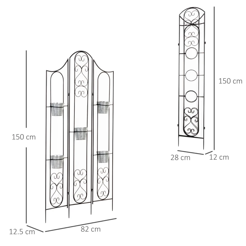 Outsunny Suport vertical pentru plante, pliabil cu 5 ghivece pentru exterior, din metal, 82x12.5x150cm, negru