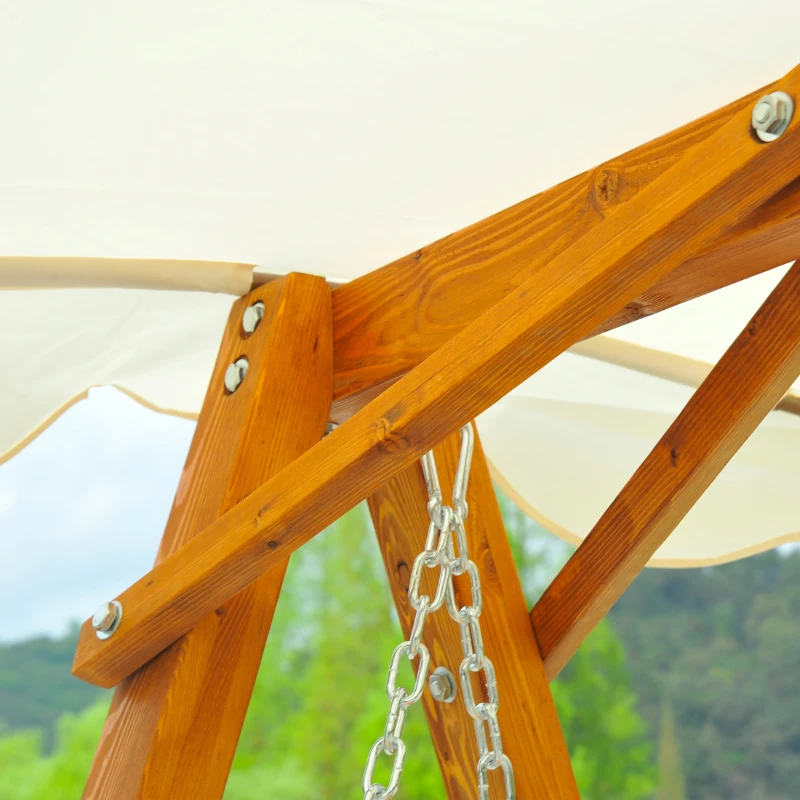 Outsunny Balansoar de Gradina 2 Locuri din Lemn de Pin cu Acoperis Parasolar,Alb