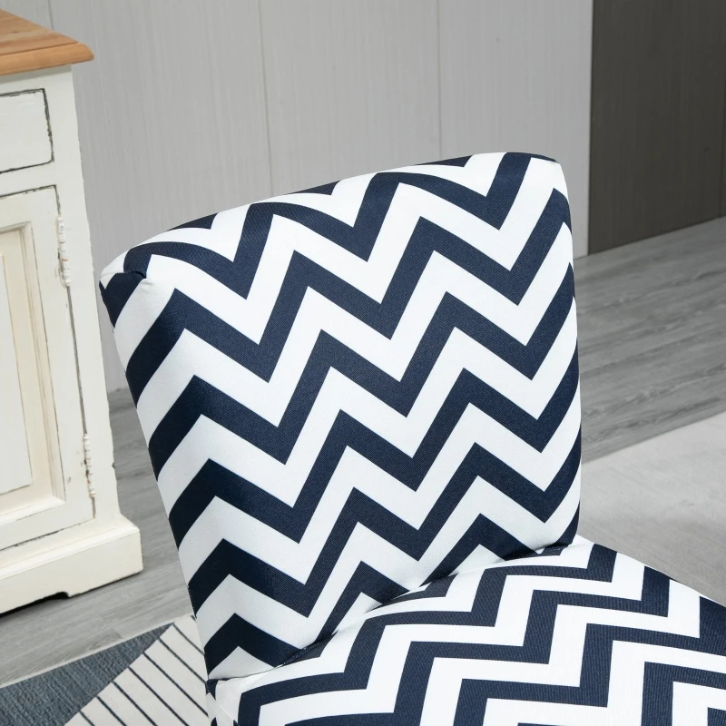 HOMCOM Scaun Capitonat cu Motive Ondulate din Lemn pentru Sufragerie si Bucatarie Alb si Albastru, 51x62x81cm