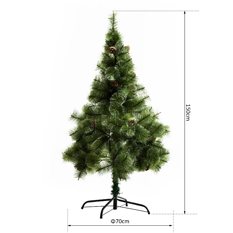 HomCom Albero di Natale Artificiale 150cm 229 Rami con 35 Pigne