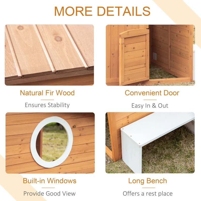 Outsunny Casuta Lemn Copii 122×108×135,5 cm – Galben cu Usa, Fereastra & Banca(m-6)