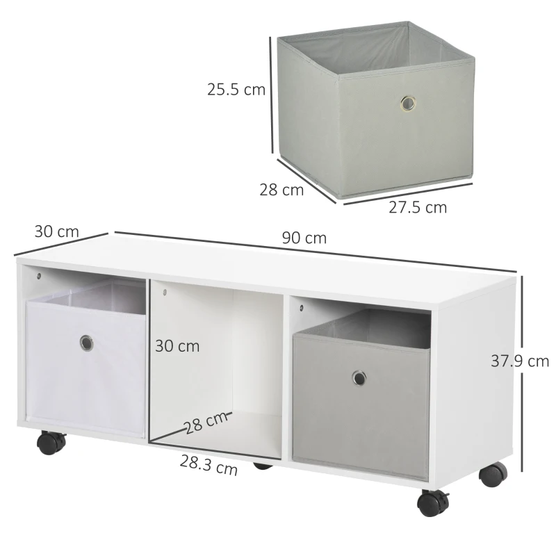 HOMCOM mobilier depozitare jucarii, 90x30x37.9cm alb